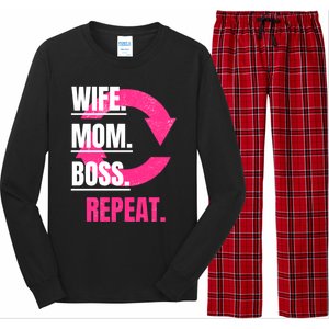 Funny Mom Wife Sister Daughter Boss Repeat Cycle Gift Long Sleeve Pajama Set