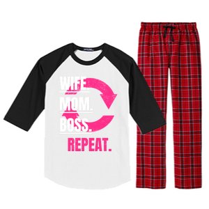 Funny Mom Wife Sister Daughter Boss Repeat Cycle Gift Raglan Sleeve Pajama Set