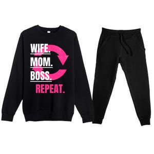 Funny Mom Wife Sister Daughter Boss Repeat Cycle Gift Premium Crewneck Sweatsuit Set