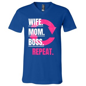 Funny Mom Wife Sister Daughter Boss Repeat Cycle Gift V-Neck T-Shirt