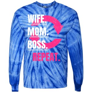 Funny Mom Wife Sister Daughter Boss Repeat Cycle Gift Tie-Dye Long Sleeve Shirt