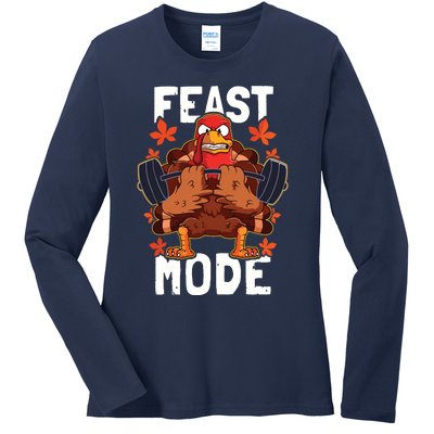 Feast Mode Weightlifting Turkey Day Thanksgiving Christmas Ladies Long Sleeve Shirt