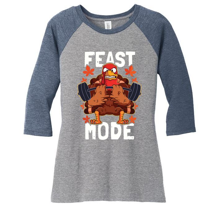 Feast Mode Weightlifting Turkey Day Thanksgiving Christmas Women's Tri-Blend 3/4-Sleeve Raglan Shirt