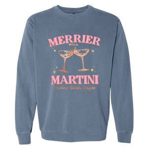 Funny Merrier With A Martini Bachelorette Merry Christmas Gift Garment-Dyed Sweatshirt