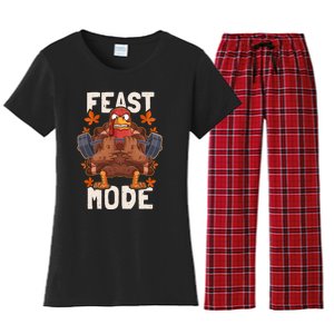 Feast Mode Weightlifting Turkey Day Thanksgiving Christmas Women's Flannel Pajama Set