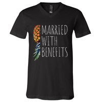 Funny Married With Benefits Upside Down Pineapple Swinger V-Neck T-Shirt