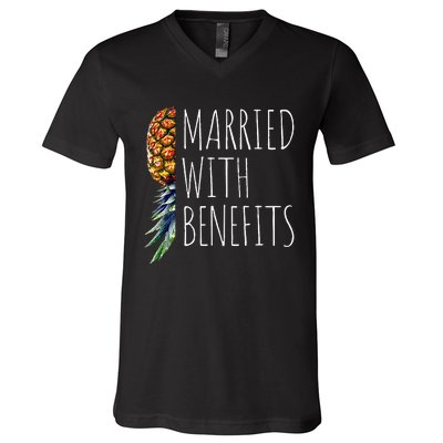 Funny Married With Benefits Upside Down Pineapple Swinger V-Neck T-Shirt