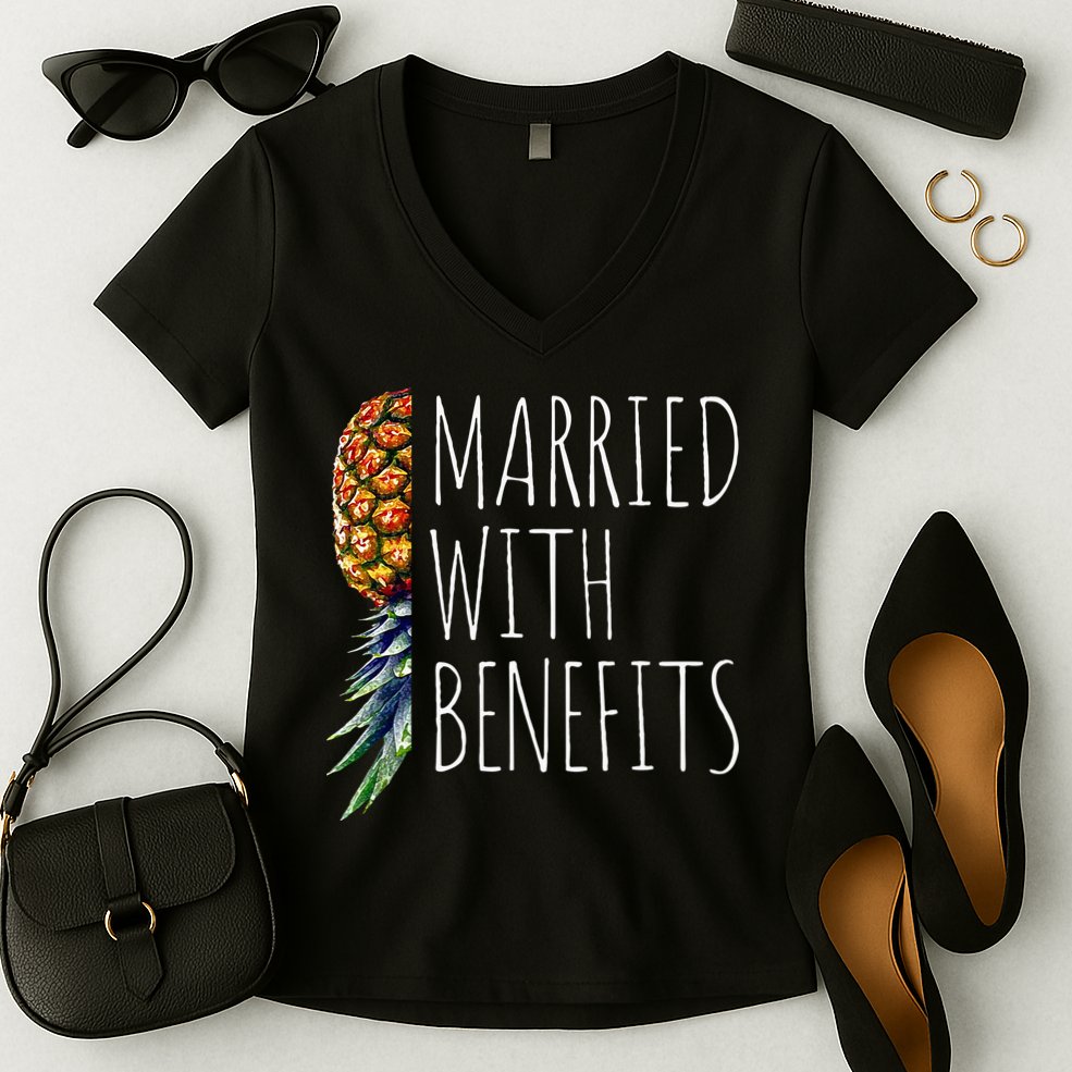 Funny Married With Benefits Upside Down Pineapple Swinger Women's V-Neck T-Shirt