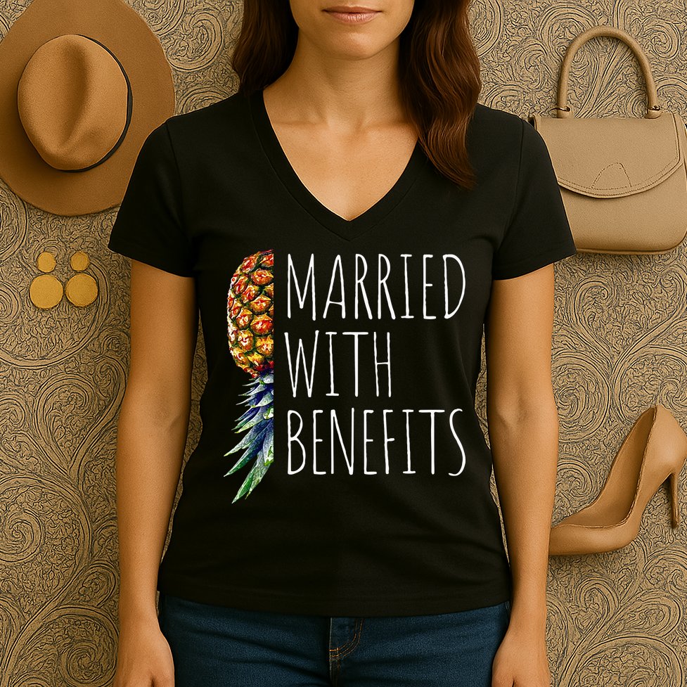 Funny Married With Benefits Upside Down Pineapple Swinger Women's V-Neck T-Shirt