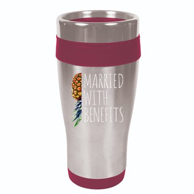 Funny Married With Benefits Upside Down Pineapple Swinger 16oz Travel Tumbler