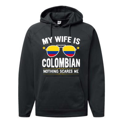 Funny My Wife Is Colombian Proud Husband Colombia Heritage Performance Fleece Hoodie