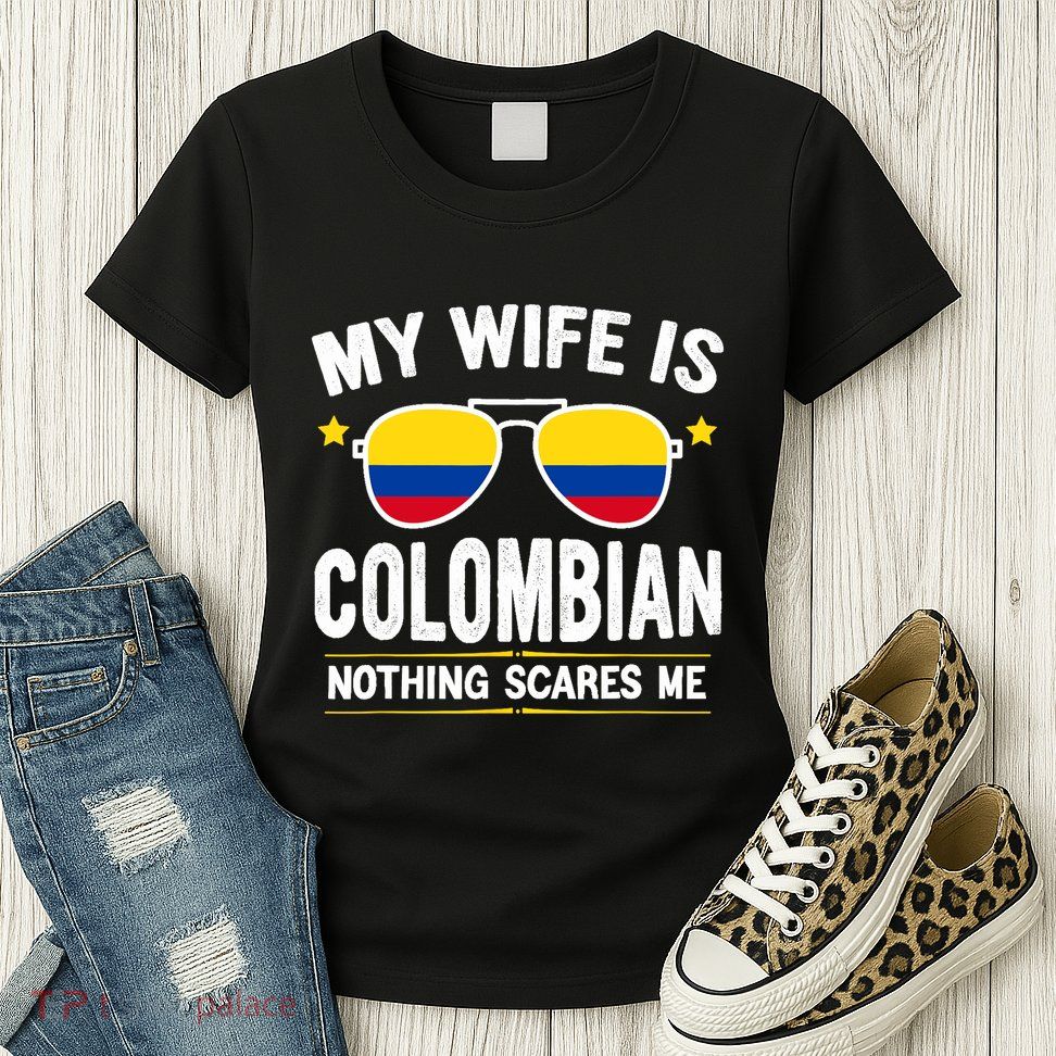 Funny My Wife Is Colombian Proud Husband Colombia Heritage Womens T-Shirt