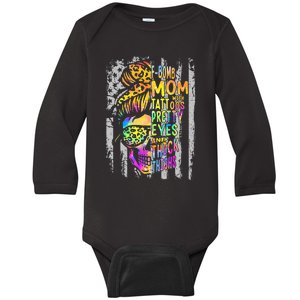 Fbomb Mom With Tattoos Pretty Eyes And Thick Thighs Skull Baby Long Sleeve Bodysuit