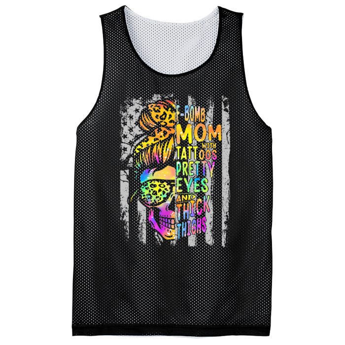 Fbomb Mom With Tattoos Pretty Eyes And Thick Thighs Skull Mesh Reversible Basketball Jersey Tank