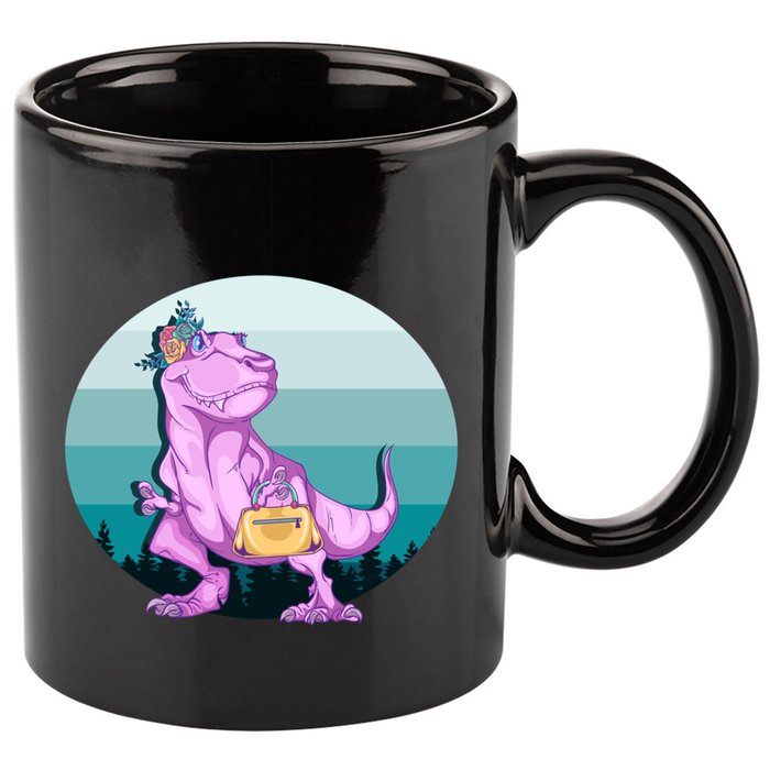 Funny Mamasaurus With Retro Landscape Gift 11oz C Handle Ceramic Mug