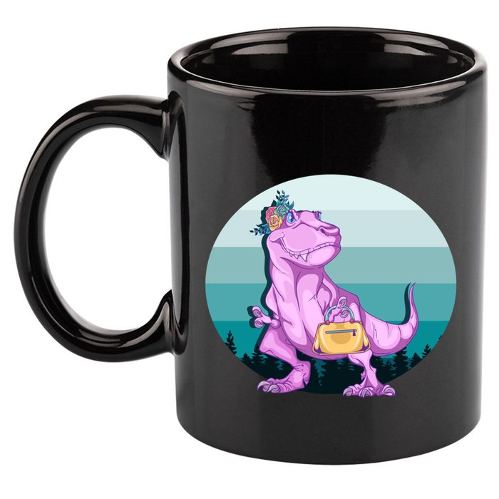 Funny Mamasaurus With Retro Landscape Gift 11oz C Handle Ceramic Mug