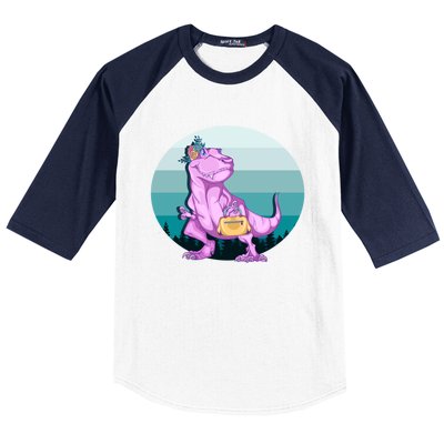 Funny Mamasaurus With Retro Landscape Gift Baseball Sleeve Shirt