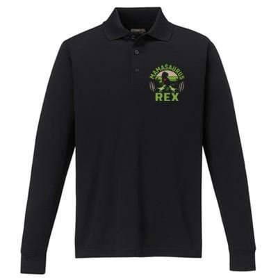 Funny Mom Wife Grandma Birthday Mamasaurus Rex Cool Gift Performance Long Sleeve Polo