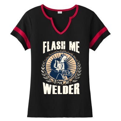 Flash Me Welders Work Funny Welding Nation Ladies Halftime Notch Neck Tee