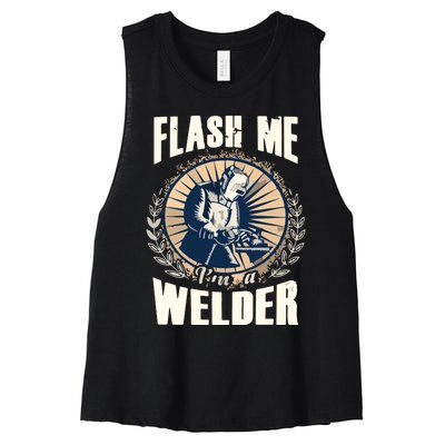 Flash Me Welders Work Funny Welding Nation Women's Racerback Cropped Tank