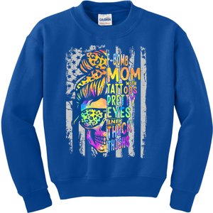 Fgiftbomb Mom With Tattoos Pretty Eyes And Thick Thighs Skull Cool Gift Kids Sweatshirt