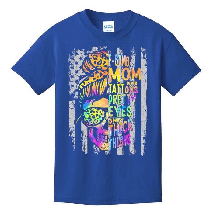 Fgiftbomb Mom With Tattoos Pretty Eyes And Thick Thighs Skull Cool Gift Kids T-Shirt