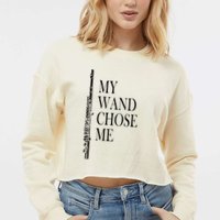 Flute My Wand Chose Me Funny Marching Band Apparel Cropped Pullover Crew