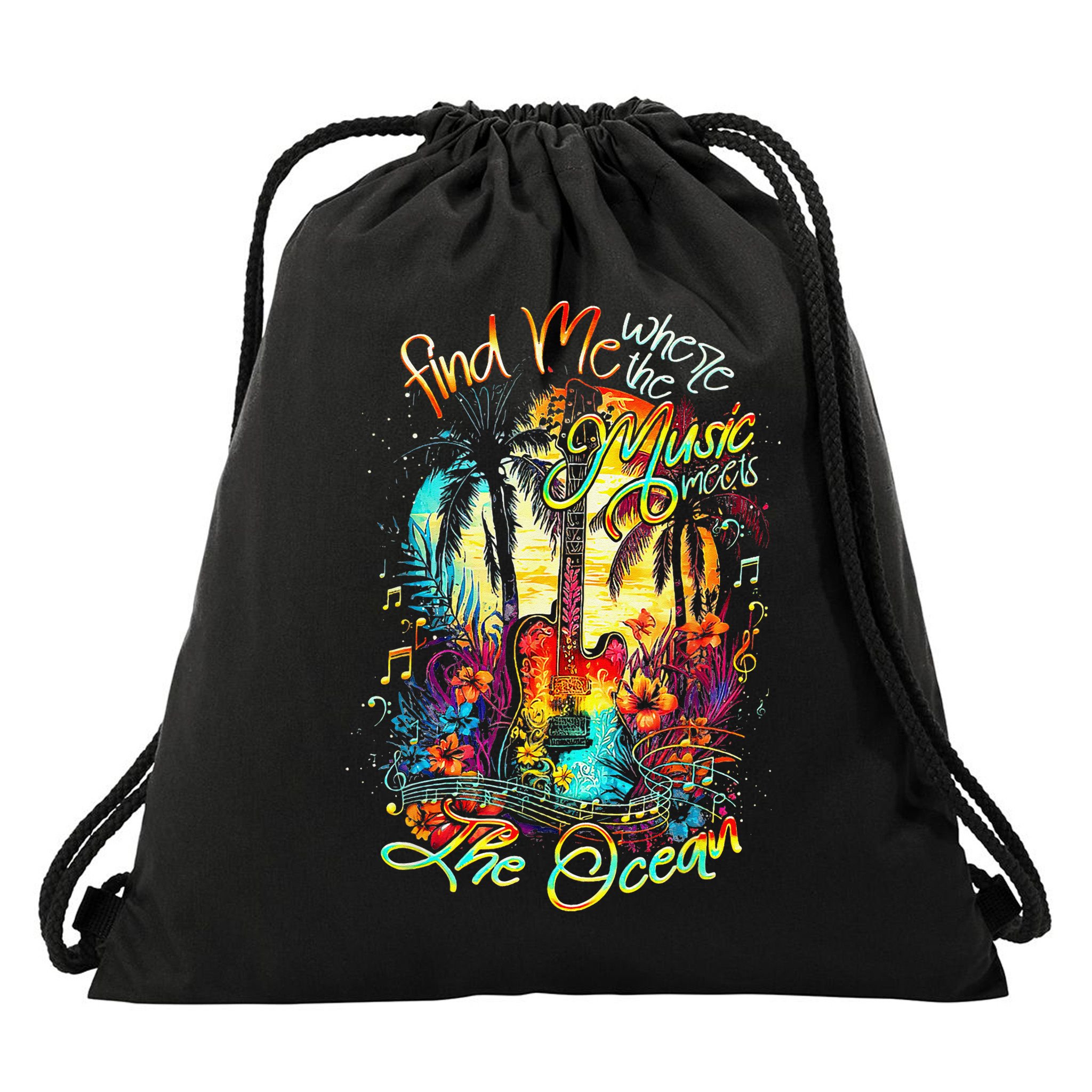 Find Me Where The Music Meets The Ocean Drawstring Bag