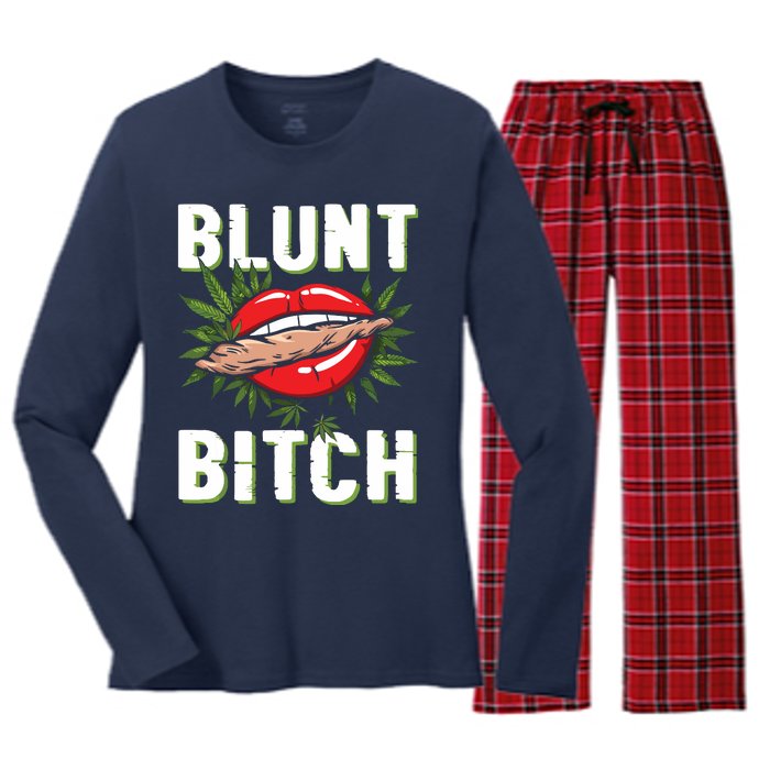 Funny Marijuana Weed 420 Weed Sexy Lips Cannabis Marijuana Women's Long Sleeve Flannel Pajama Set 