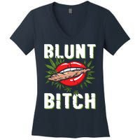 Funny Marijuana Weed 420 Weed Sexy Lips Cannabis Marijuana Women's V-Neck T-Shirt