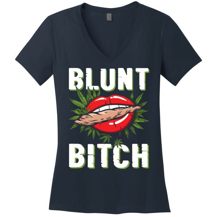 Funny Marijuana Weed 420 Weed Sexy Lips Cannabis Marijuana Women's V-Neck T-Shirt