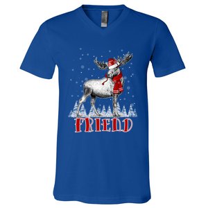 Friend Moose Wear Santa Hat Matching Family Gift V-Neck T-Shirt