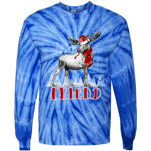 Friend Moose Wear Santa Hat Matching Family Gift Tie-Dye Long Sleeve Shirt