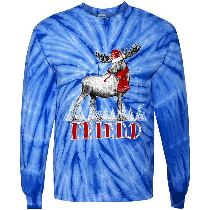 Friend Moose Wear Santa Hat Matching Family Gift Tie-Dye Long Sleeve Shirt