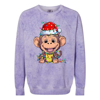 Funny Monkey Wearing Santa Hat Christmas Gift Colorblast Crewneck Sweatshirt