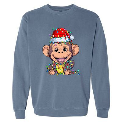 Funny Monkey Wearing Santa Hat Christmas Gift Garment-Dyed Sweatshirt