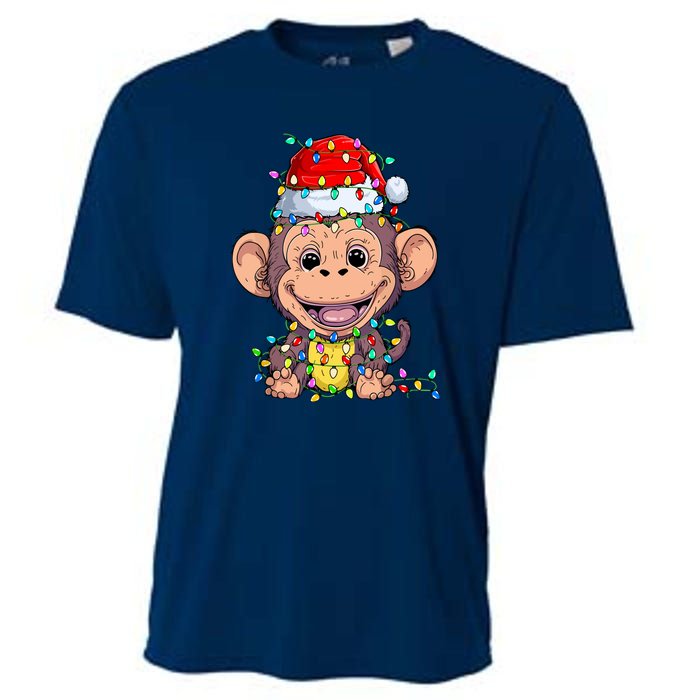 Funny Monkey Wearing Santa Hat Christmas Gift Cooling Performance Crew T-Shirt