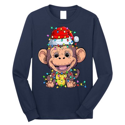 Funny Monkey Wearing Santa Hat Christmas Gift Long Sleeve Shirt