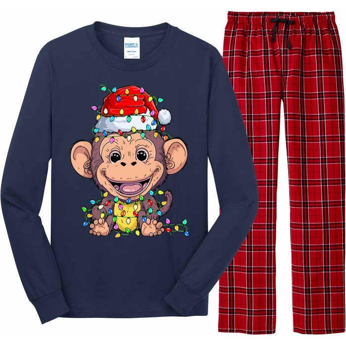 Funny Monkey Wearing Santa Hat Christmas Gift Long Sleeve Pajama Set