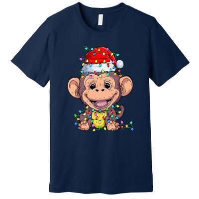 Funny Monkey Wearing Santa Hat Christmas Gift Premium T-Shirt