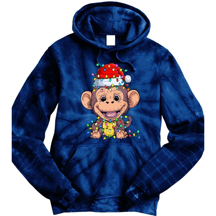 Funny Monkey Wearing Santa Hat Christmas Gift Tie Dye Hoodie