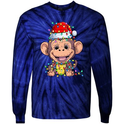 Funny Monkey Wearing Santa Hat Christmas Gift Tie-Dye Long Sleeve Shirt