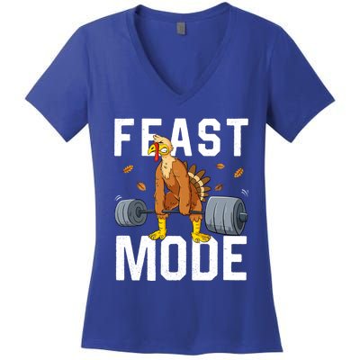 Feast Mode Weightlifting Turkey Day Thanksgiving Christmas Gift Women's V-Neck T-Shirt