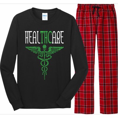 Funny Marijuana Weed Pot Cannabis Hemp Healthcare Thc Gift Long Sleeve Pajama Set