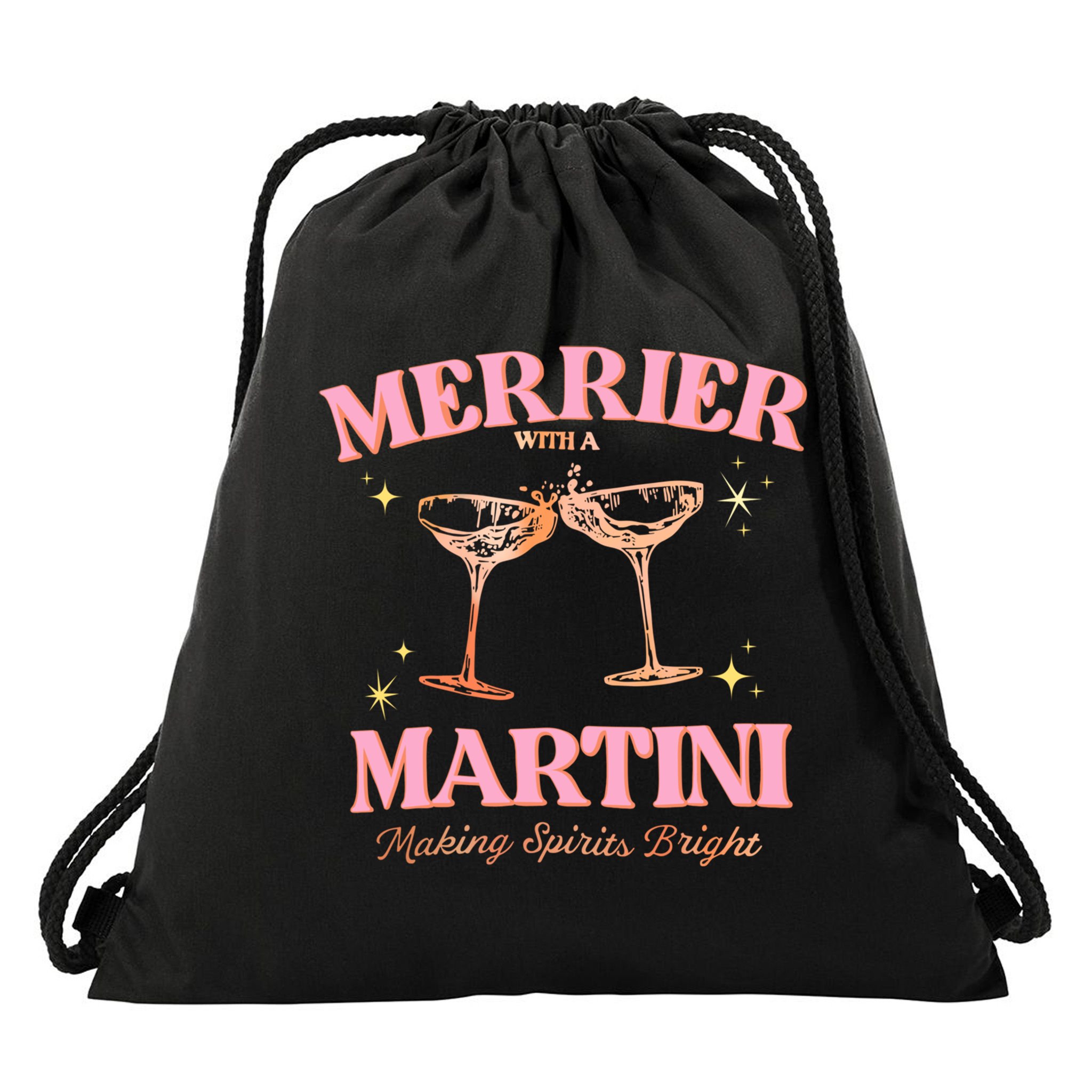 Funny Merrier With A Martini Bachelorette Merry Christmas Gift Drawstring Bag