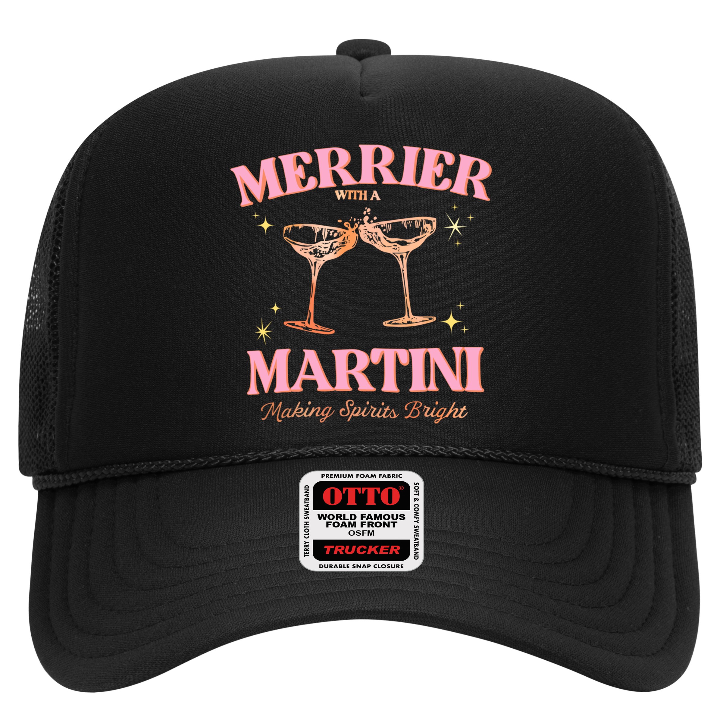 Funny Merrier With A Martini Bachelorette Merry Christmas Gift Trucker Hat