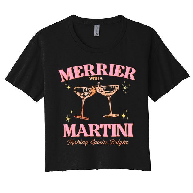 Funny Merrier With A Martini Bachelorette Merry Christmas Gift Crop Top