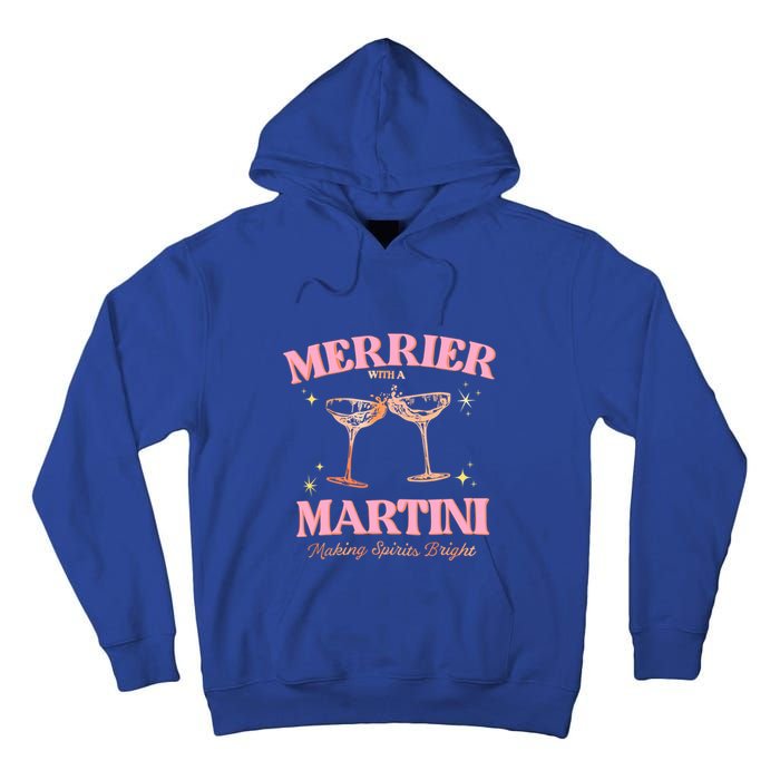 Funny Merrier With A Martini Bachelorette Merry Christmas Gift Tall Hoodie