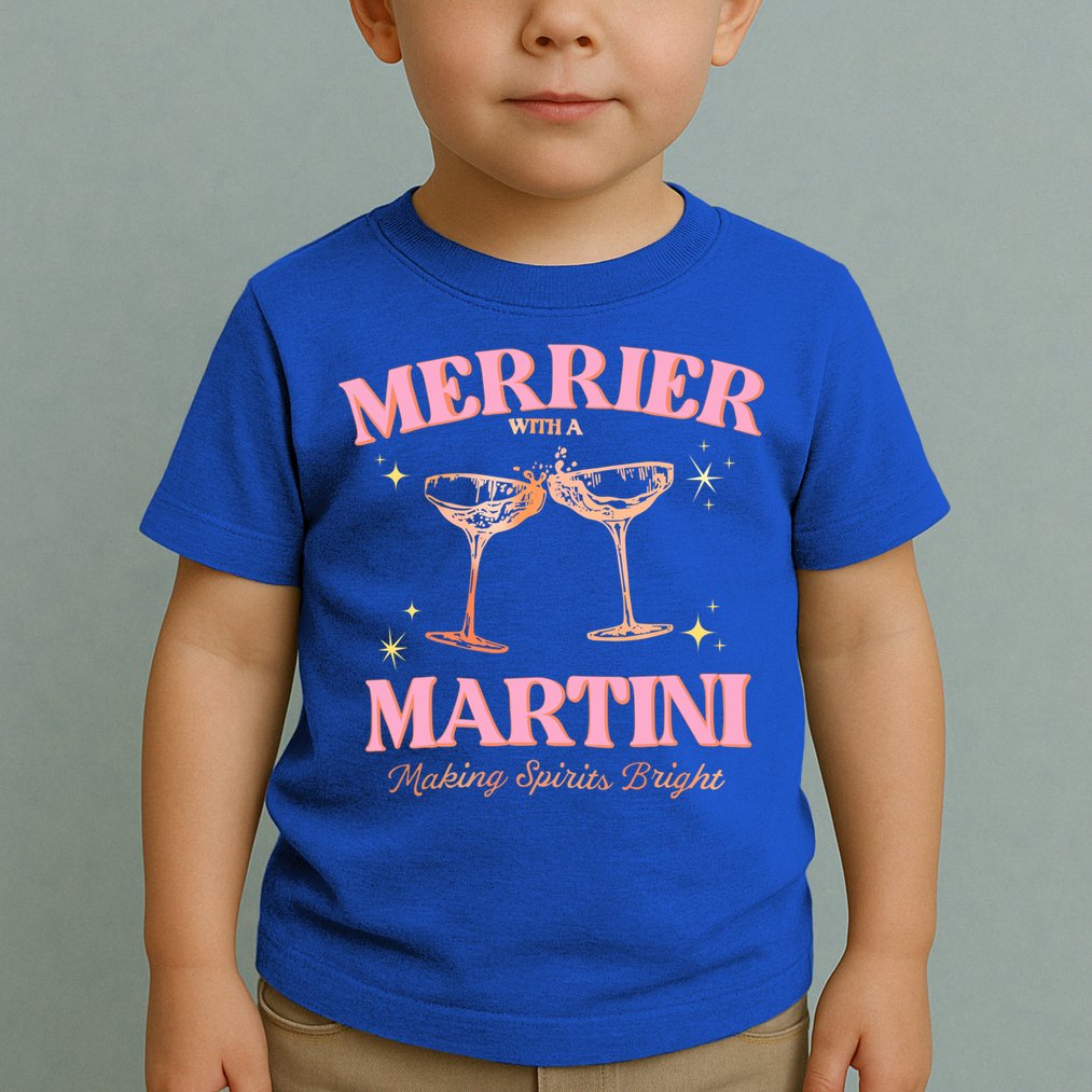 Funny Merrier With A Martini Bachelorette Merry Christmas Gift Toddler T-Shirt