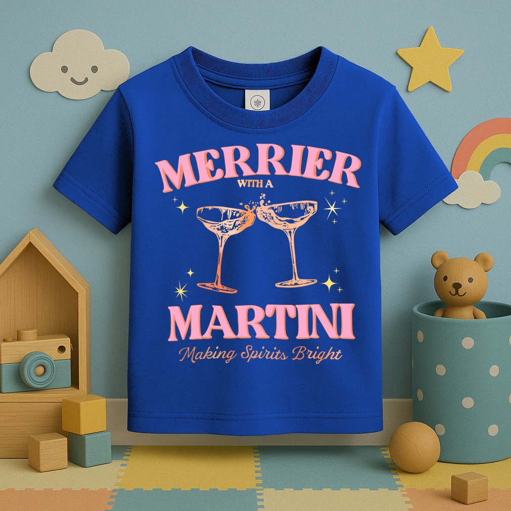 Funny Merrier With A Martini Bachelorette Merry Christmas Gift Toddler T-Shirt